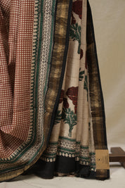 Beige HBP Cotton Silk Saree With Maheshwari Border - SRBCSS1665