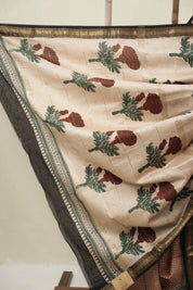 Beige HBP Cotton Silk Saree With Maheshwari Border - SRBCSS1665