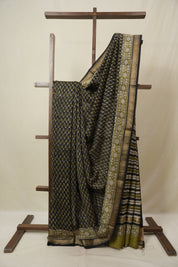 Black HBP Cotton Silk Saree With Maheshwari Border - SRBCSS1664