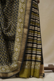 Black HBP Cotton Silk Saree With Maheshwari Border - SRBCSS1664