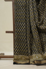Black HBP Cotton Silk Saree With Maheshwari Border - SRBCSS1664