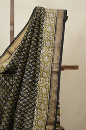 Black HBP Cotton Silk Saree With Maheshwari Border - SRBCSS1664