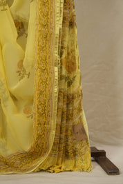 Cream Yellow HBP Chiffon Saree - SRCYHCS26