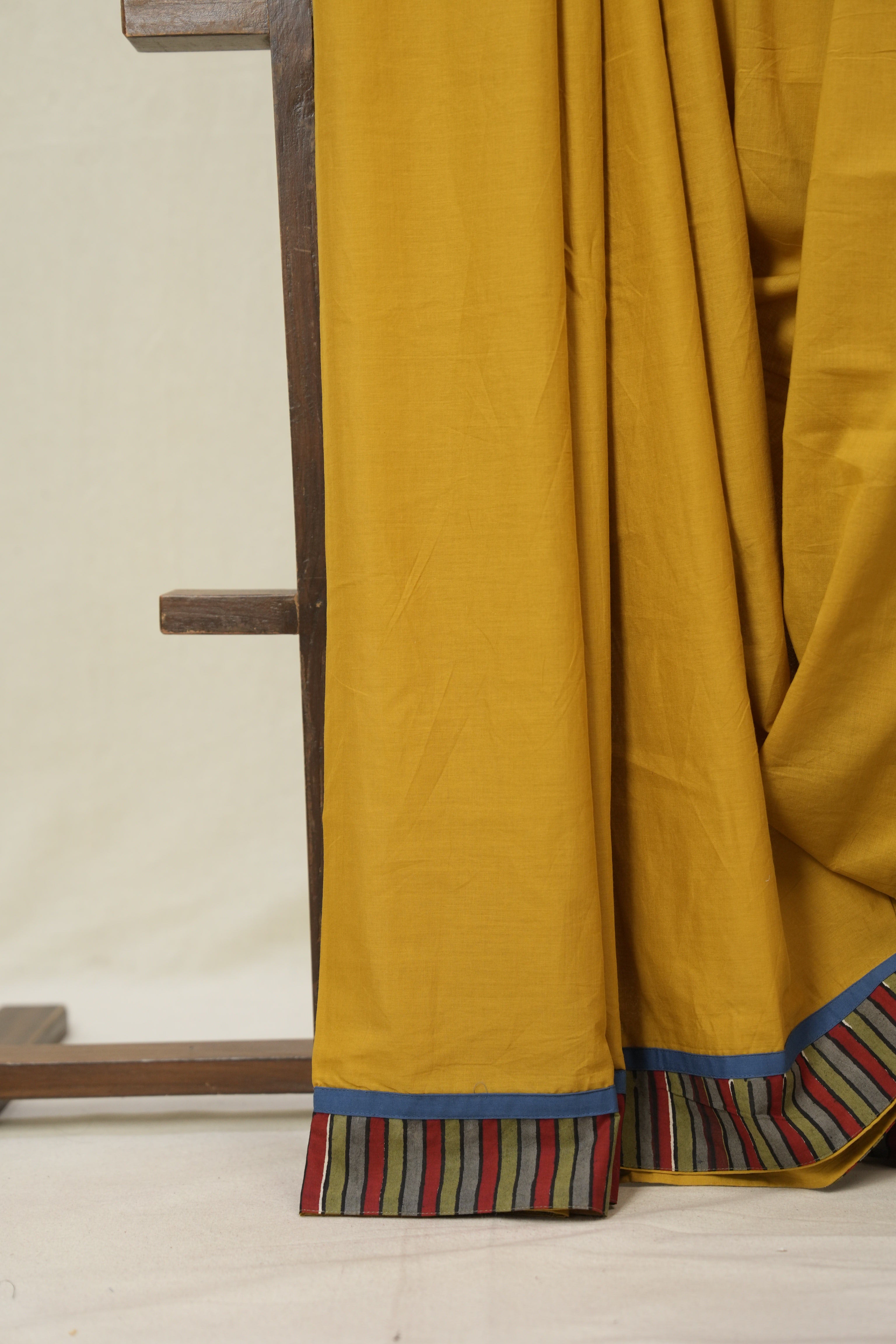 Mustard Cotton Patchwork Saree - SRMCPS296