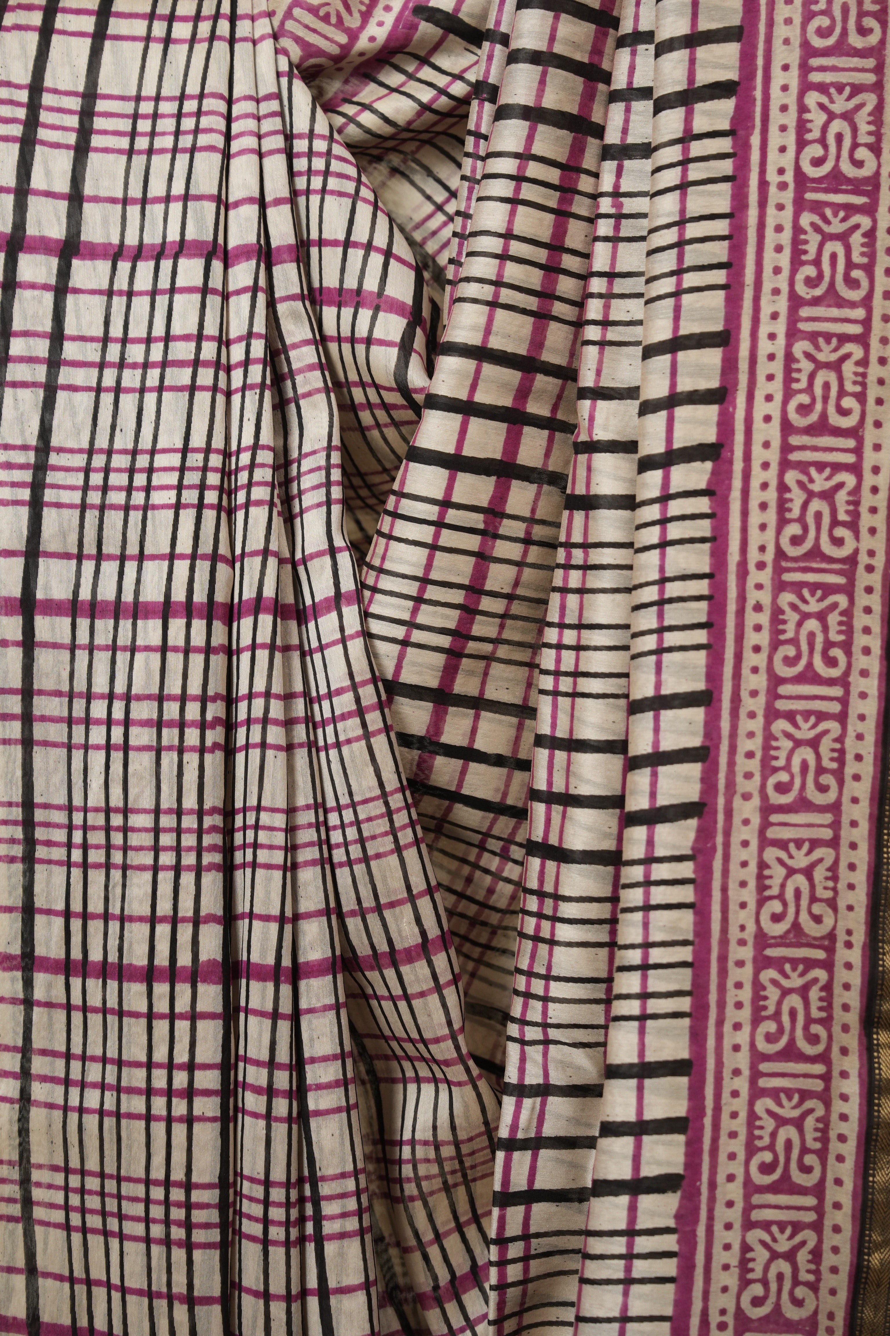 Beige HBP Cotton Silk Saree With Maheshwari Border - SRBCSS1663