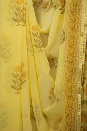Cream Yellow HBP Chiffon Saree - SRCYHCS26