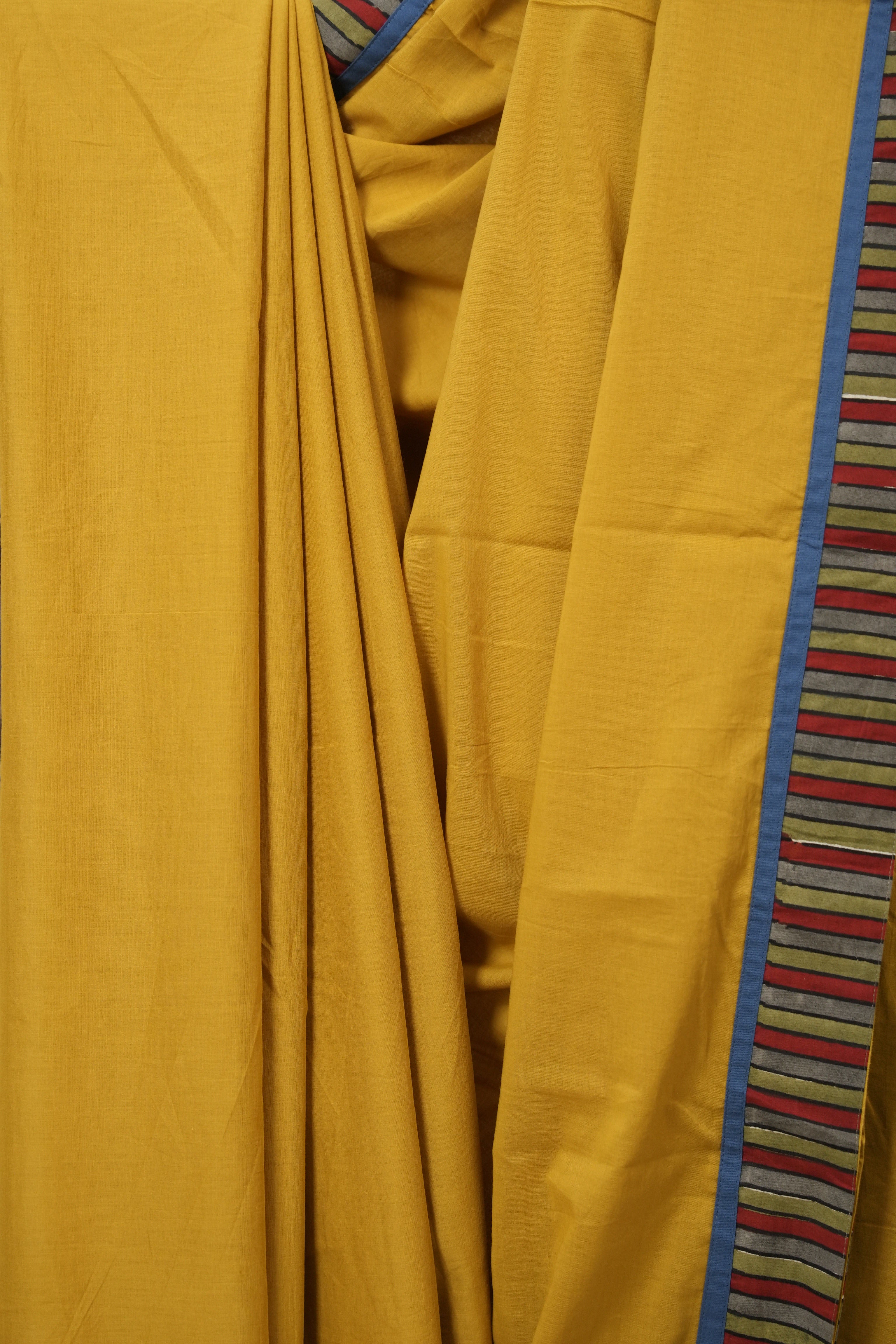 Mustard Cotton Patchwork Saree - SRMCPS296