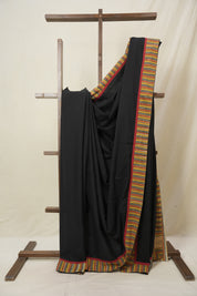 Black Cotton Patchwork Saree - SRBCPS295