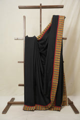 Black Cotton Patchwork Saree - SRBCPS295