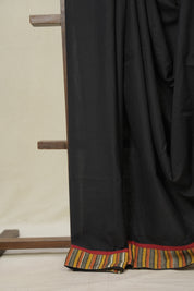 Black Cotton Patchwork Saree - SRBCPS295