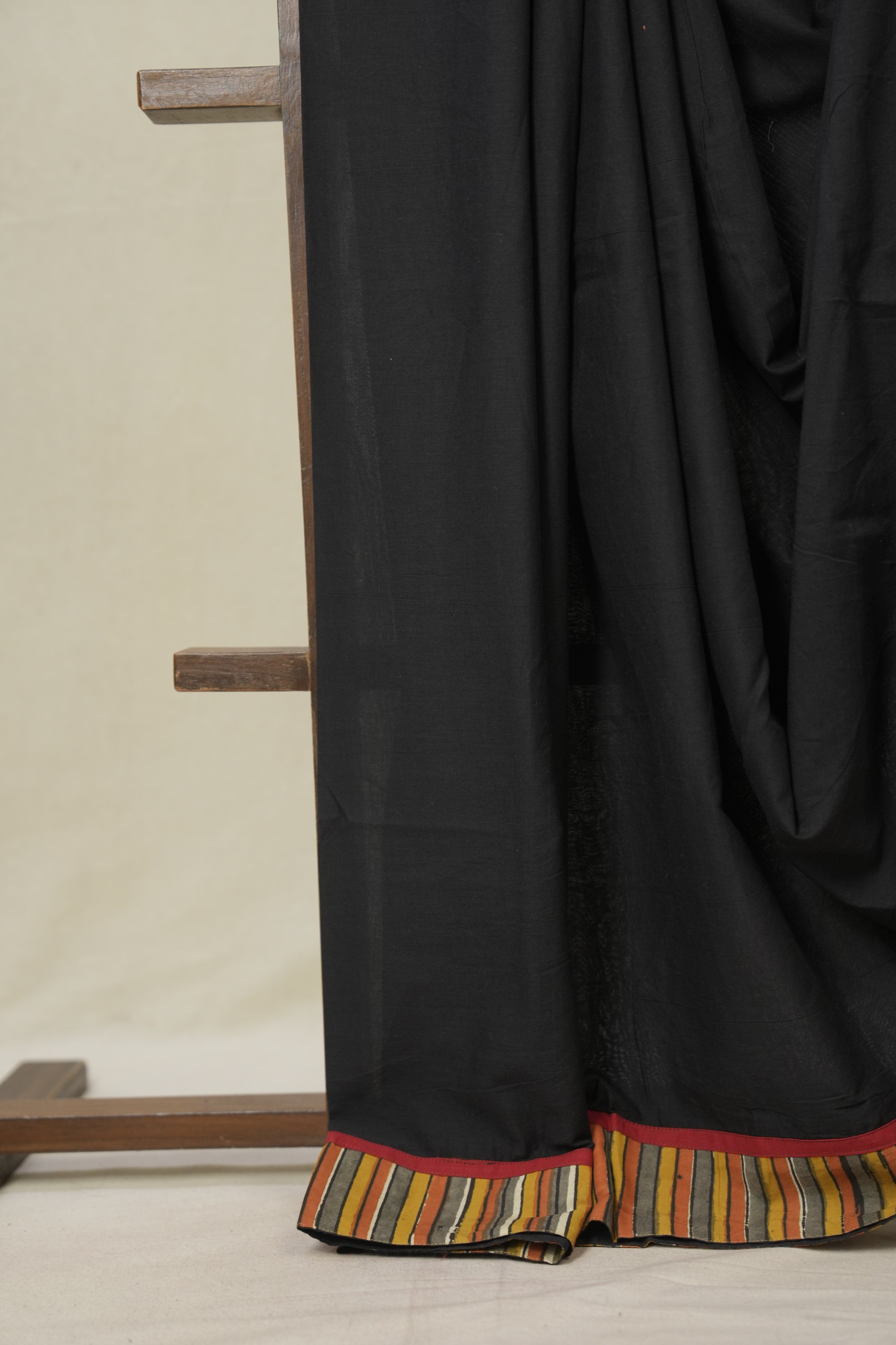 Black Cotton Patchwork Saree - SRBCPS295