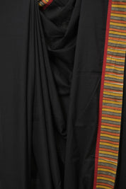 Black Cotton Patchwork Saree - SRBCPS295