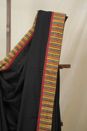 Black Cotton Patchwork Saree - SRBCPS295