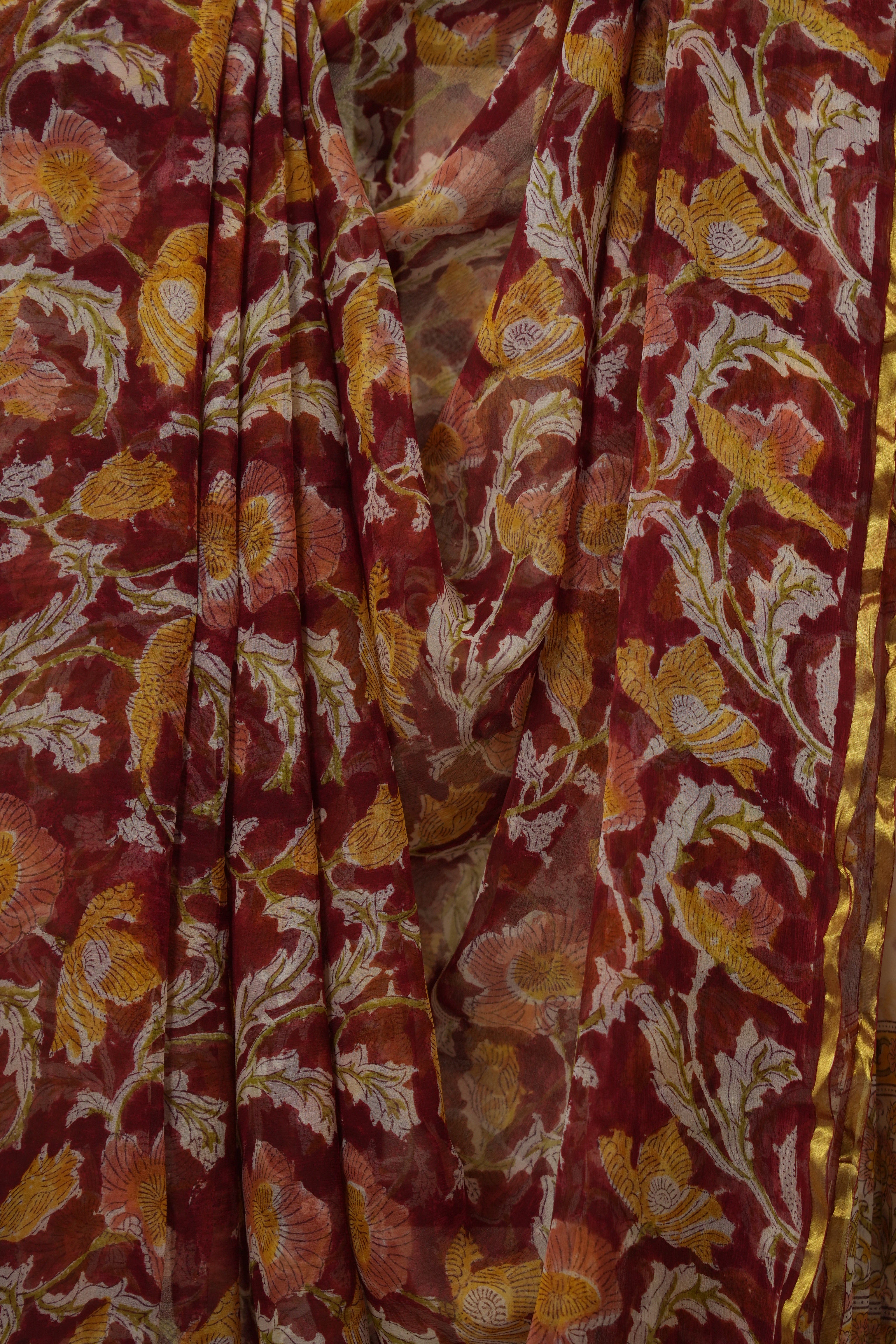 Red HBP Chiffon Saree - SRRHGS16