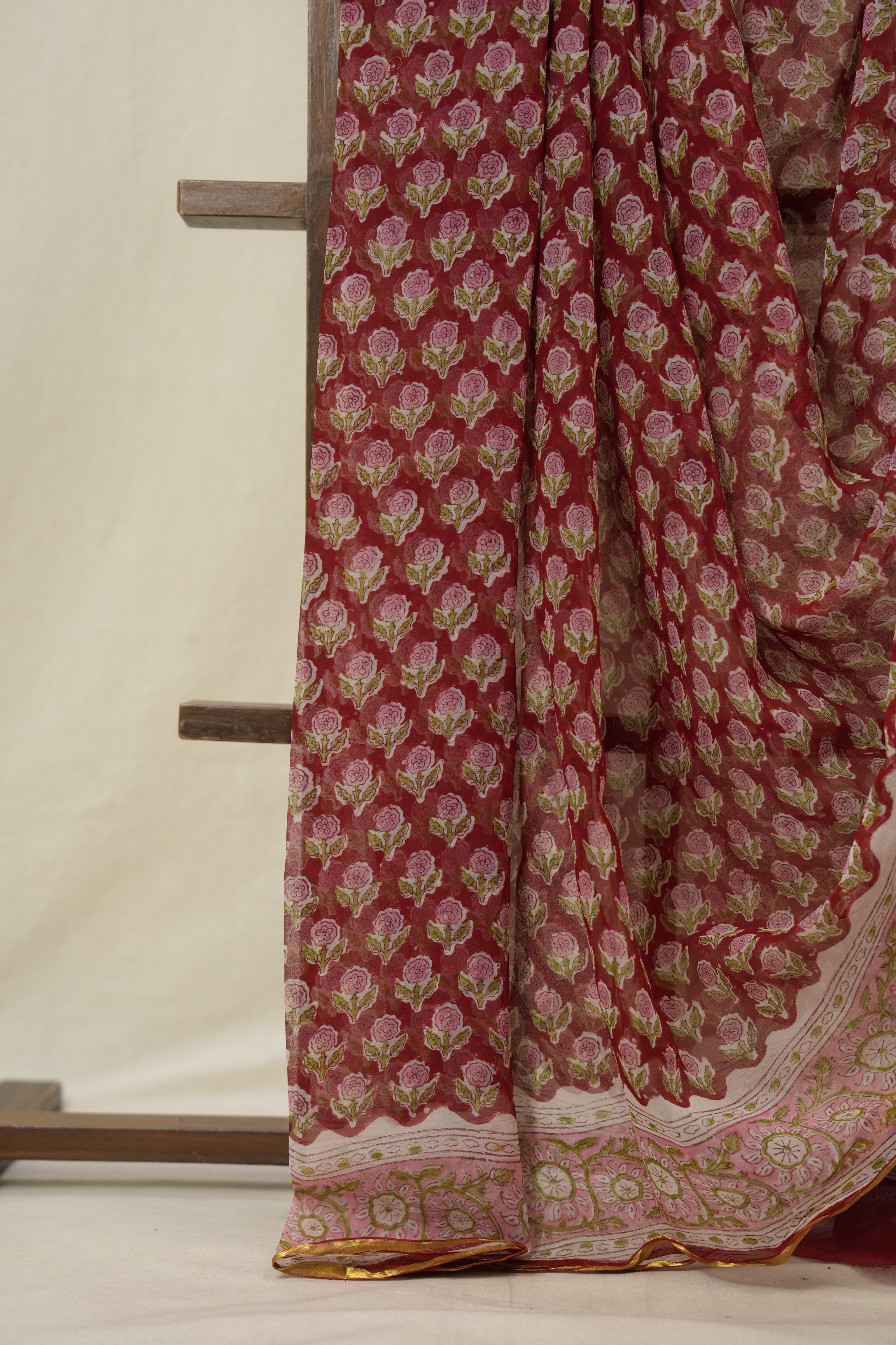 Red HBP Chiffon Saree - SRRHGS21