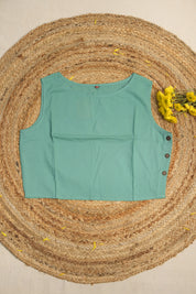 Turquoise Cotton Round-Neck Plain Blouse-SRGCRNPB05