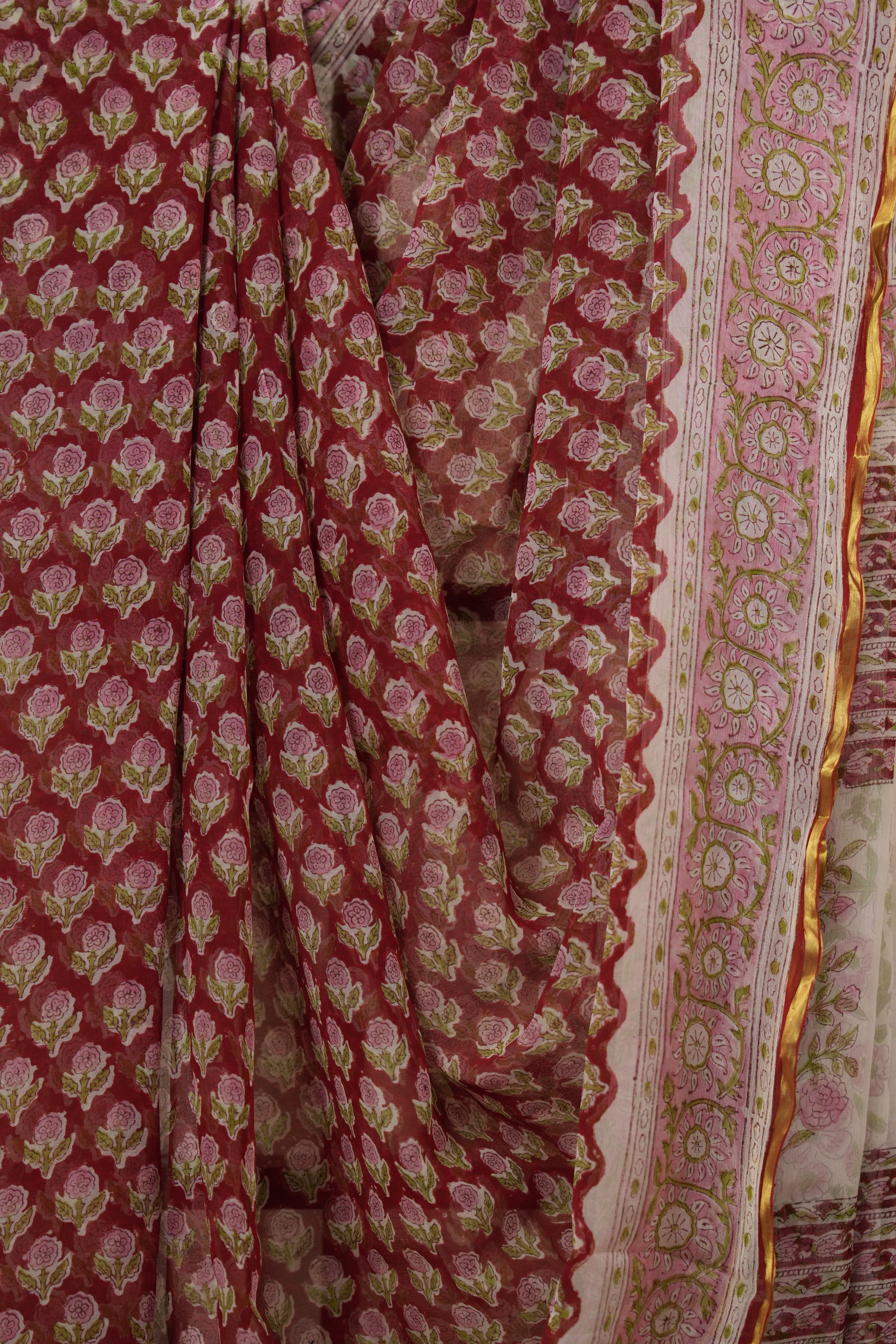 Red HBP Chiffon Saree - SRRHGS21