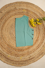 Turquoise Cotton Round-Neck Plain Blouse-SRGCRNPB05