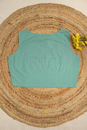 Turquoise Cotton Round-Neck Plain Blouse-SRGCRNPB05