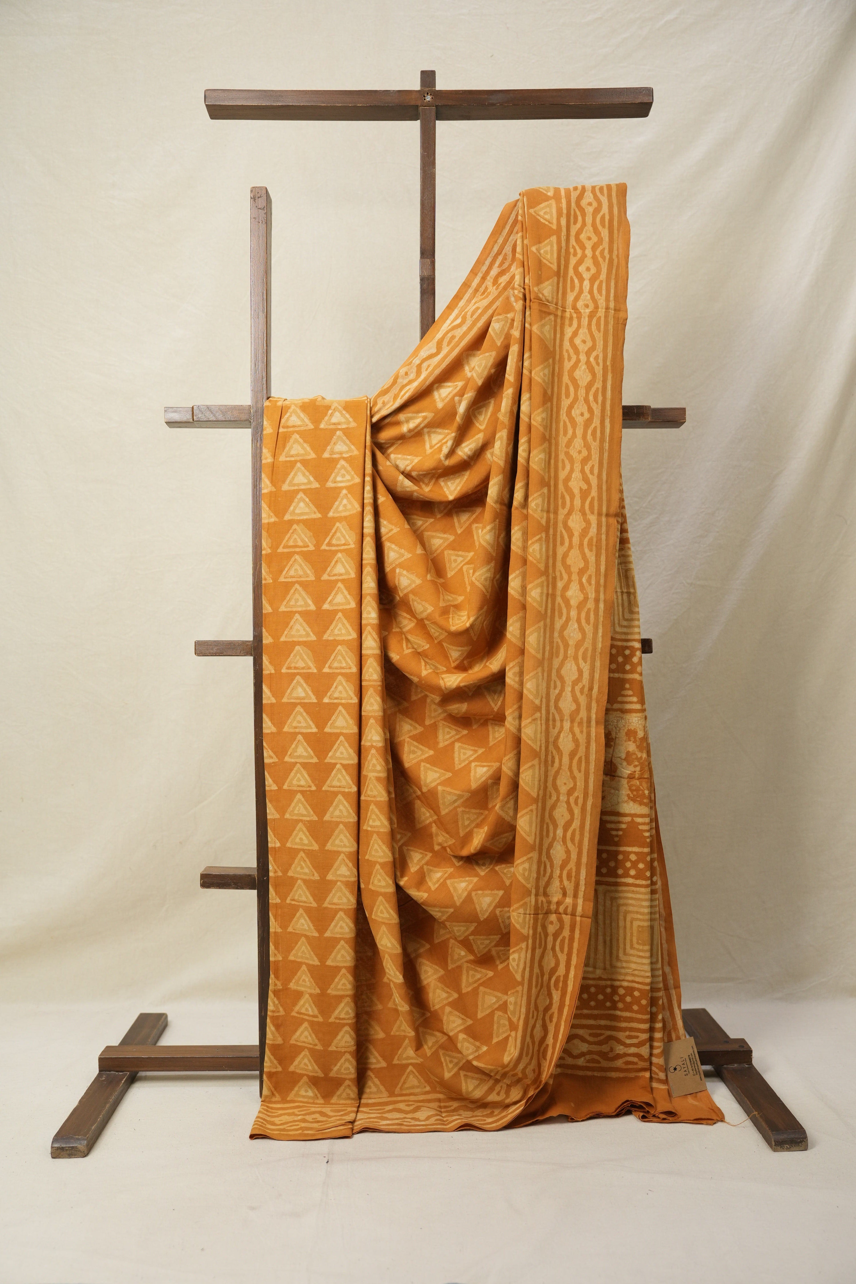 Ochre Yellow HBP Cotton Saree - SROYCS3135
