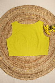 Neon Green Cotton Round-Neck Plain Blouse-SRNGCRNPB04