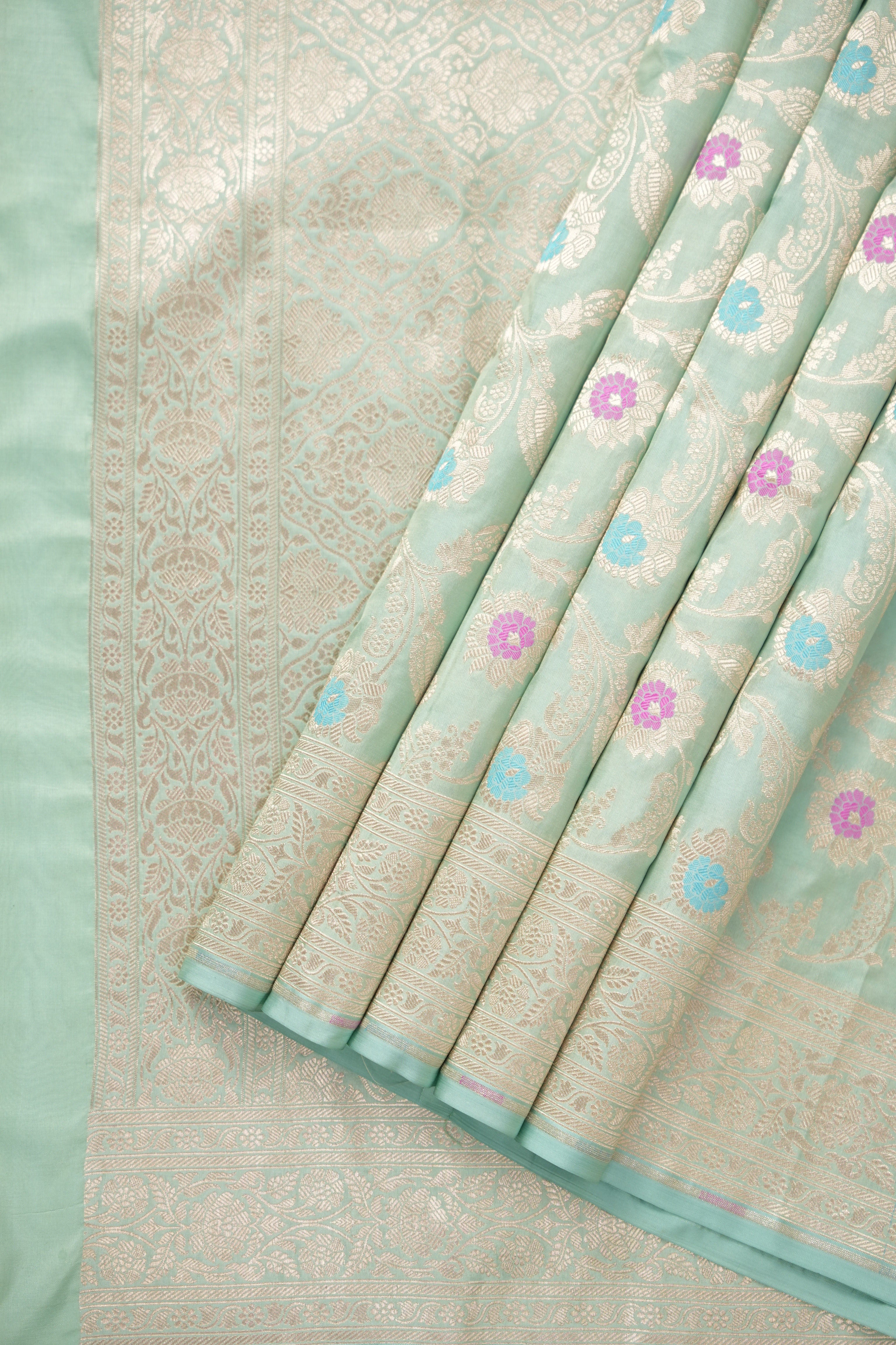 Light Aqua Banarasi Silk Saree - Saavari - SSLABSS54
