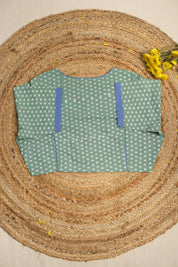 Boat Neck Parrot Green HBP Cotton Blouse With Blue Piping-SRBNPAS28