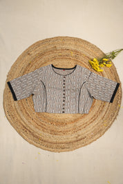 Boat Neck Grey HBP Cotton Blouse With Black Pipping-SRBNGCB27