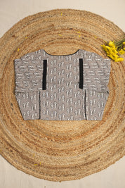 Boat Neck Grey HBP Cotton Blouse With Black Pipping-SRBNGCB27