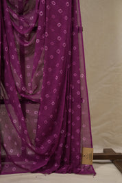 Plum Cotton Bandhani Saree - SRPMCBS282