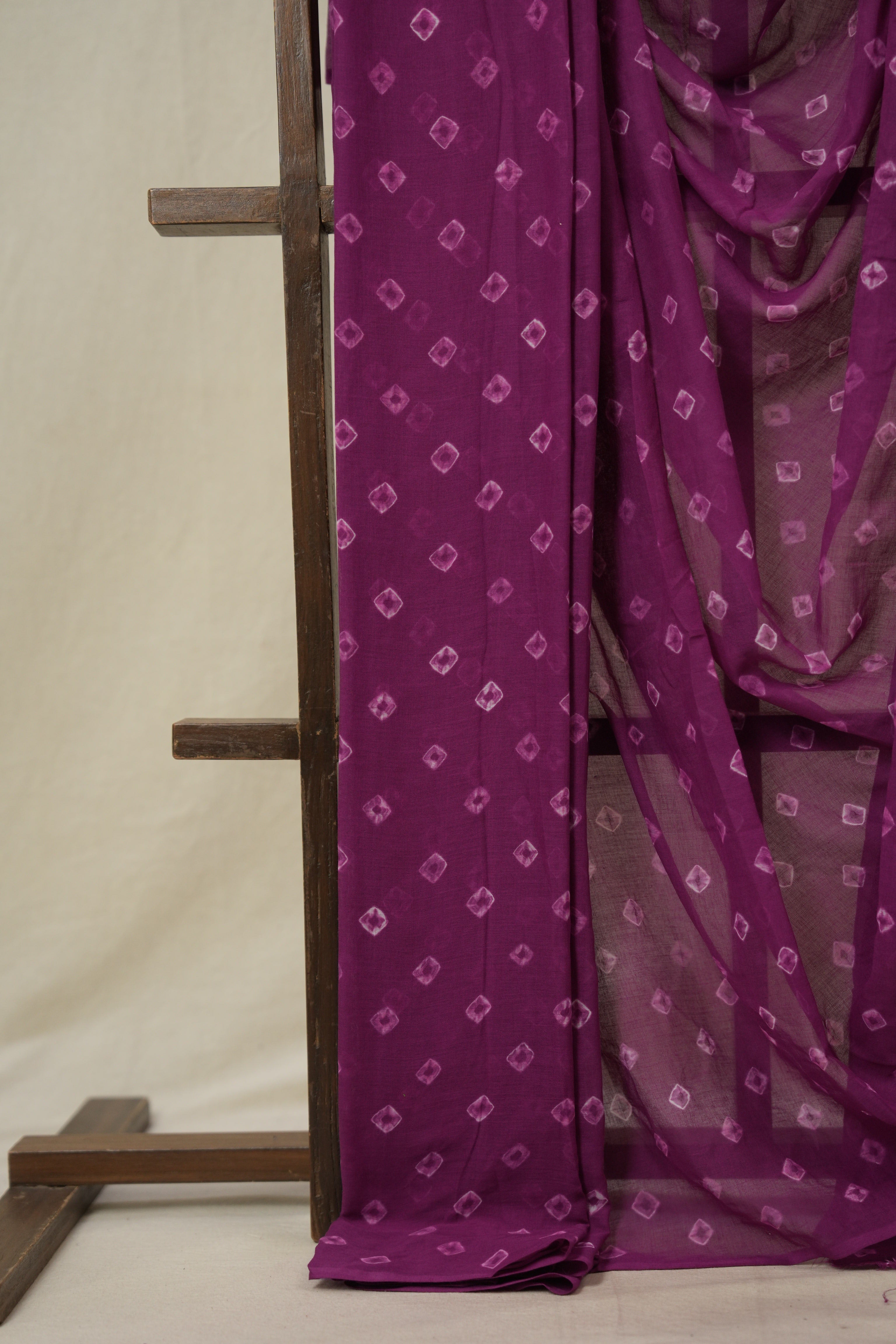 Plum Cotton Bandhani Saree - SRPMCBS282