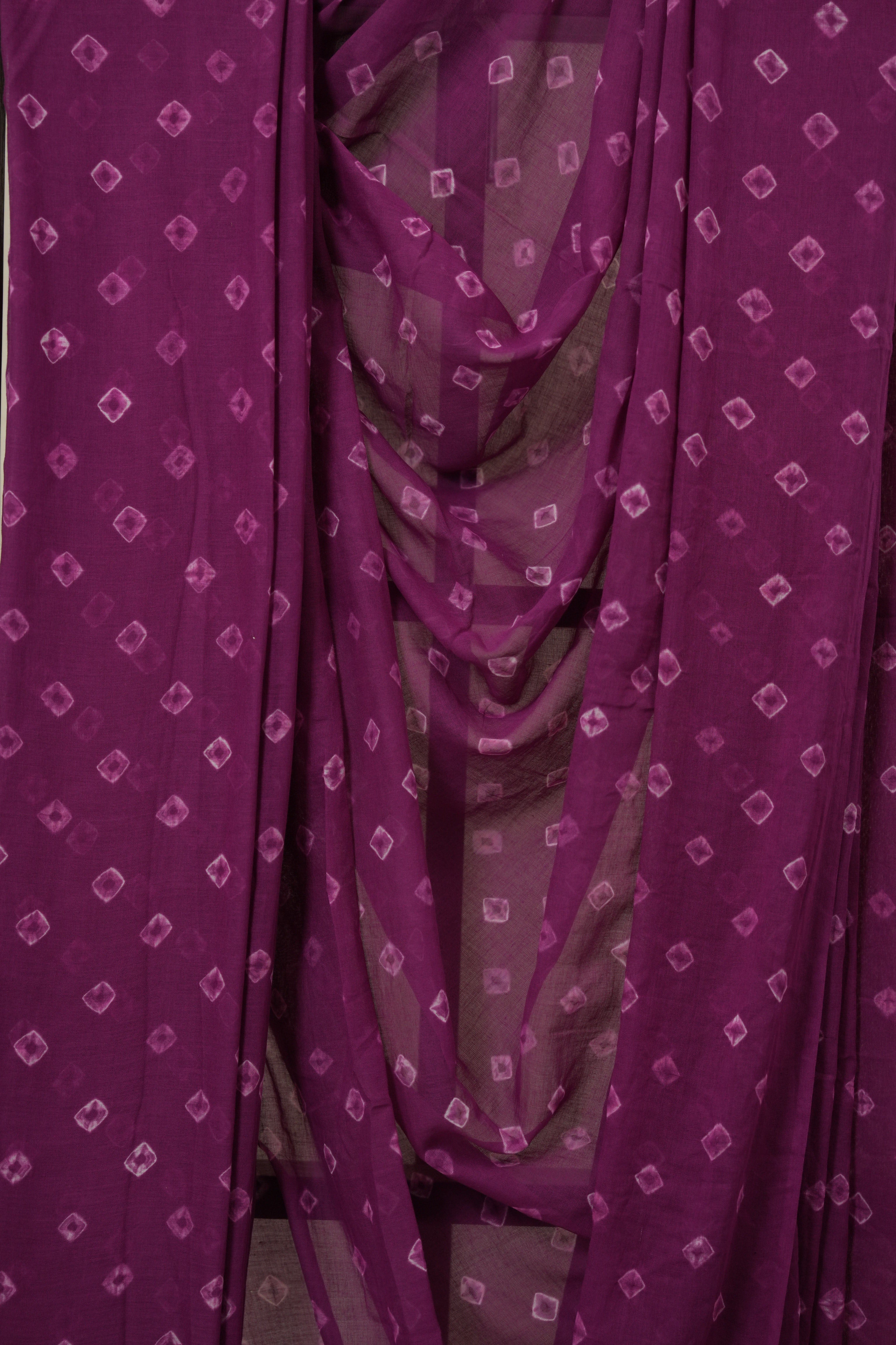 Plum Cotton Bandhani Saree - SRPMCBS282