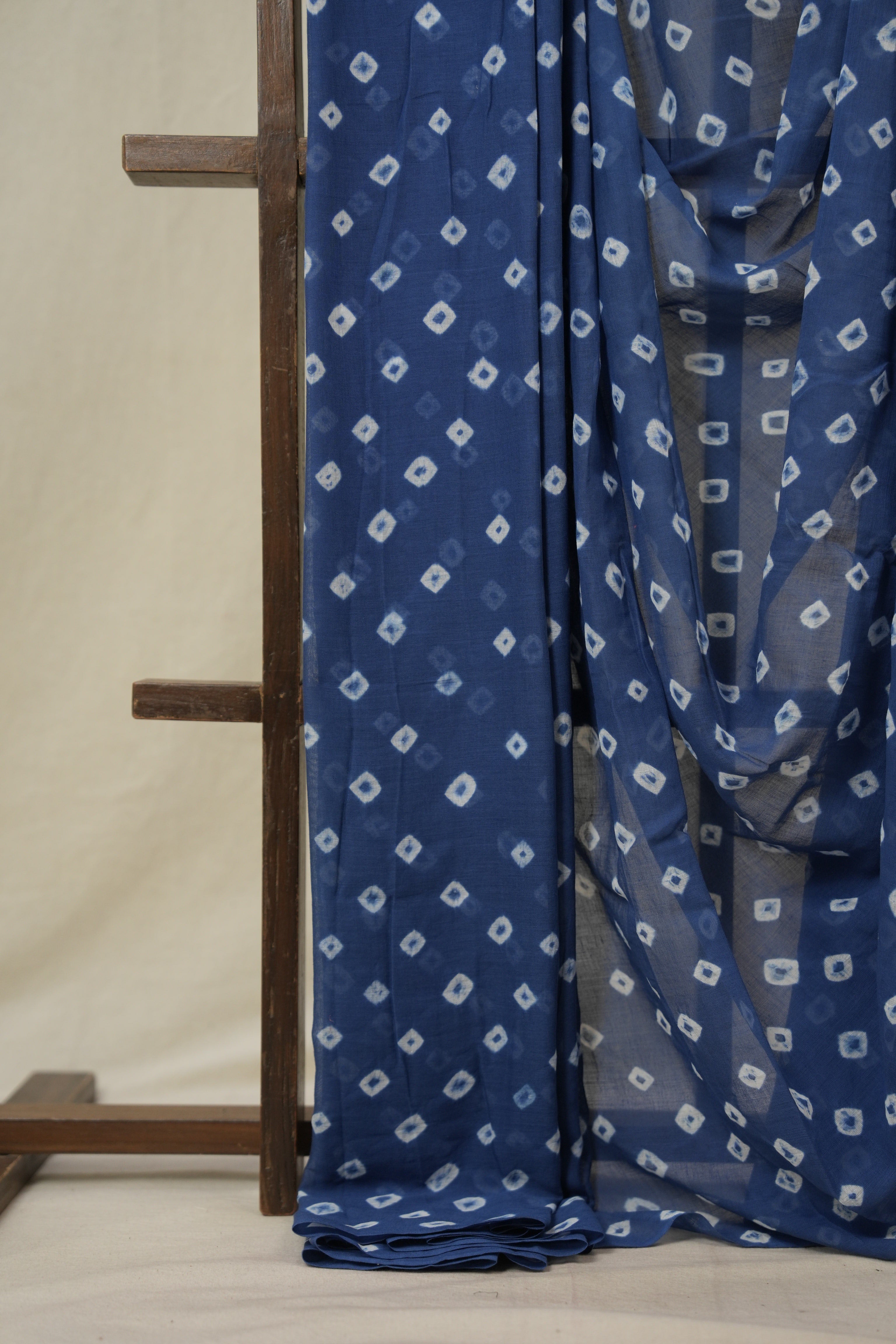 Indigo Cotton Bandhani Saree - SRIMCBS281
