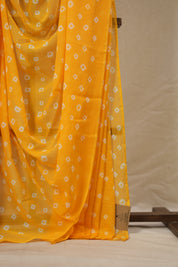 Mango Yellow Cotton Bandhani Saree - SRMYMCBS283