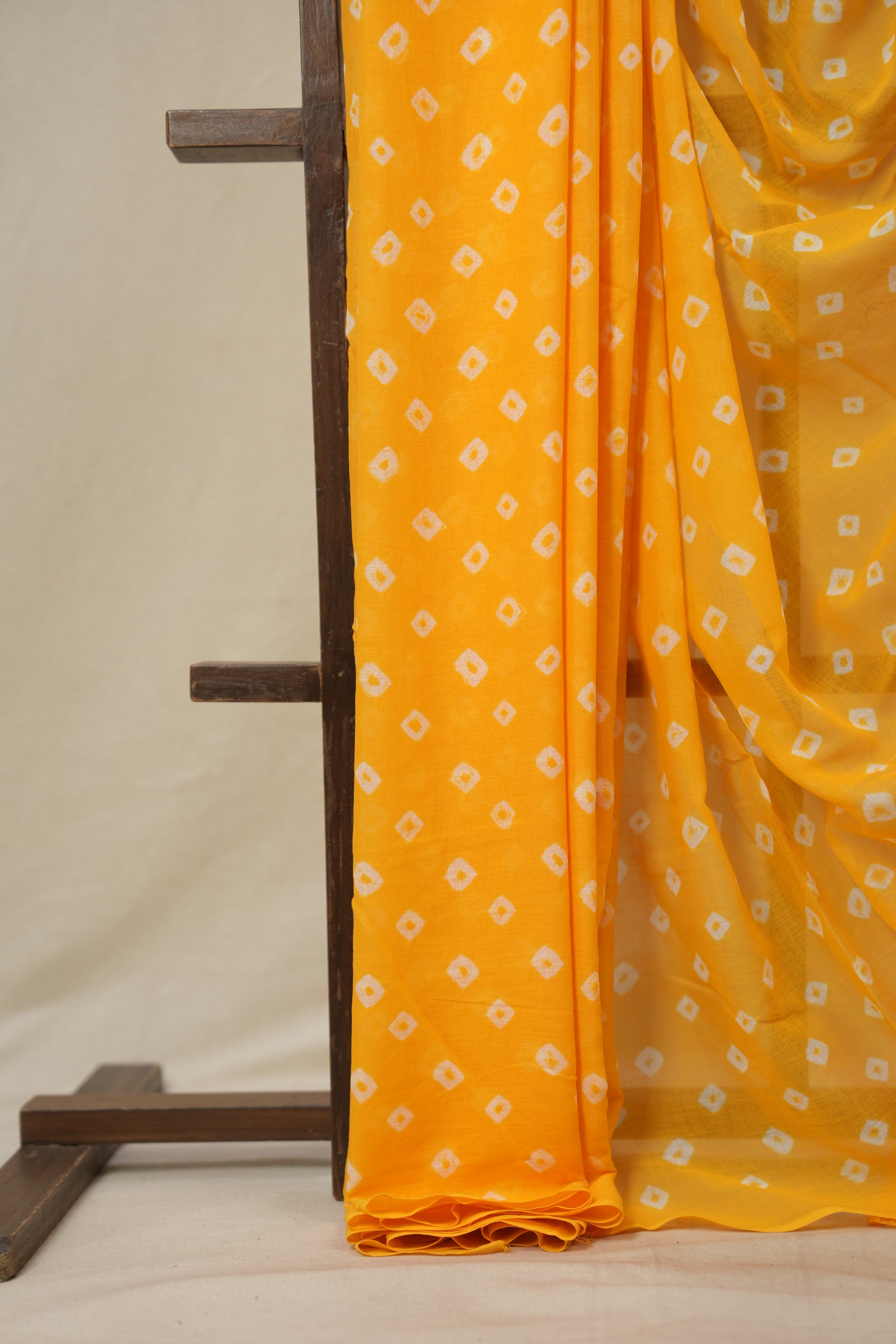 Mango Yellow Cotton Bandhani Saree - SRMYMCBS283