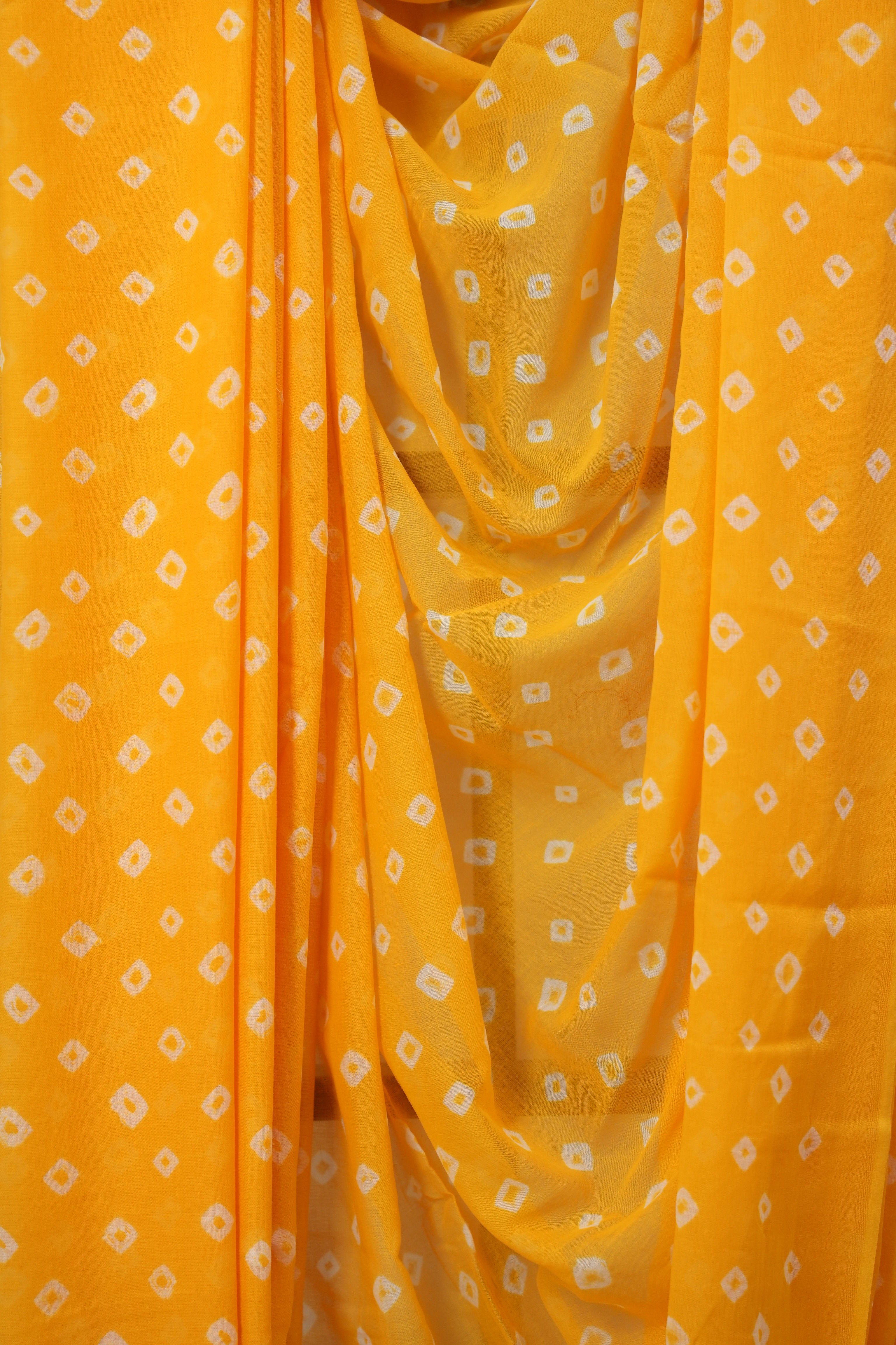 Mango Yellow Cotton Bandhani Saree - SRMYMCBS283
