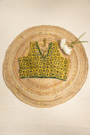 Dark Yellow HBP Cotton Sleeveless Ajrakh Blouse - SRDYCAB3