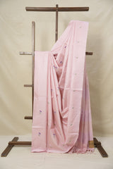 Rose Pink Machine Embroidered Tussar Silk Saree - SRRPMETSS1520