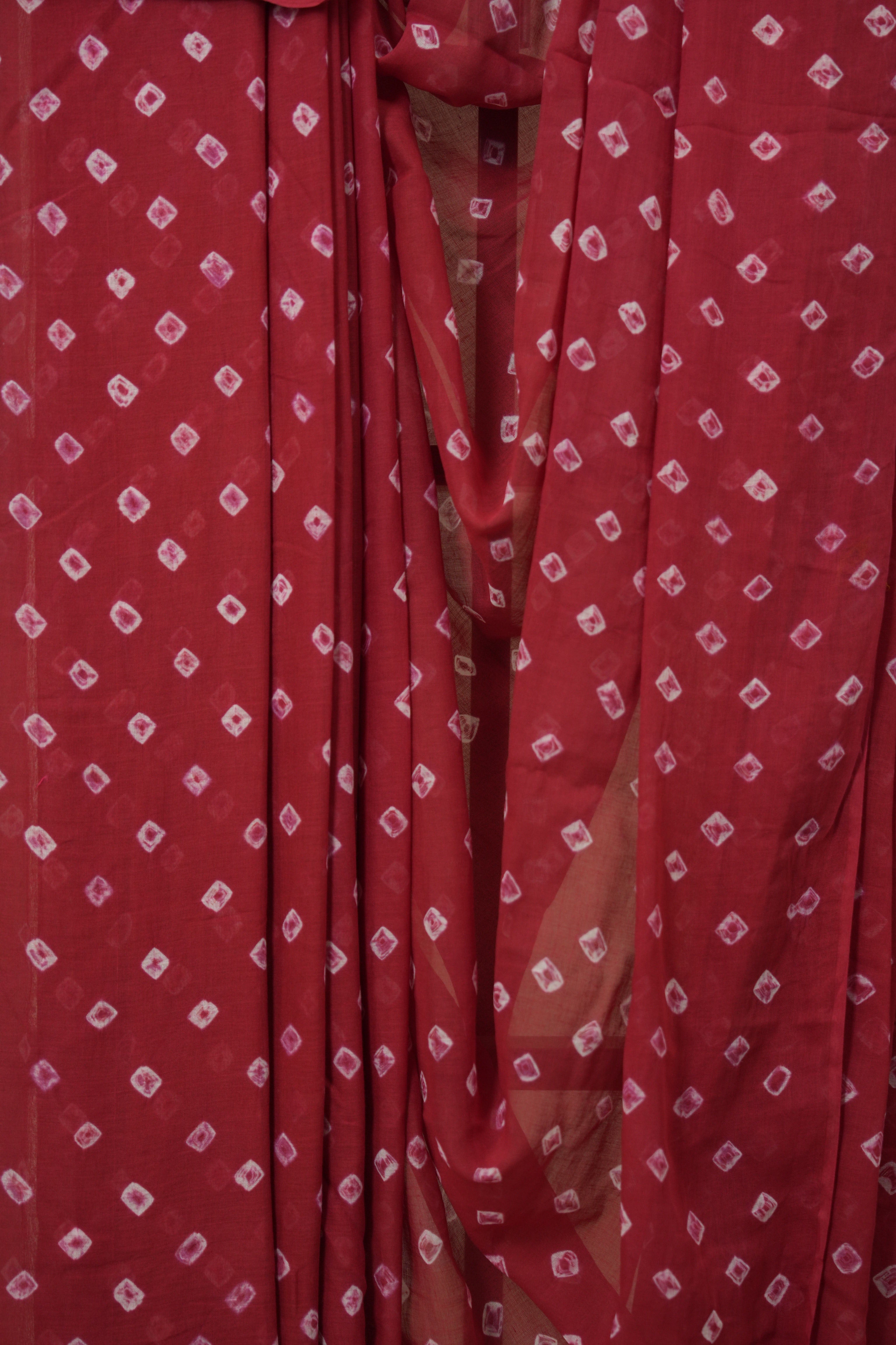 Red Pink Cotton Bandhani Saree - SRRPMCBS280