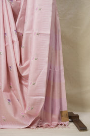 Rose Pink Machine Embroidered Tussar Silk Saree - SRRPMETSS1520