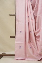Rose Pink Machine Embroidered Tussar Silk Saree - SRRPMETSS1520