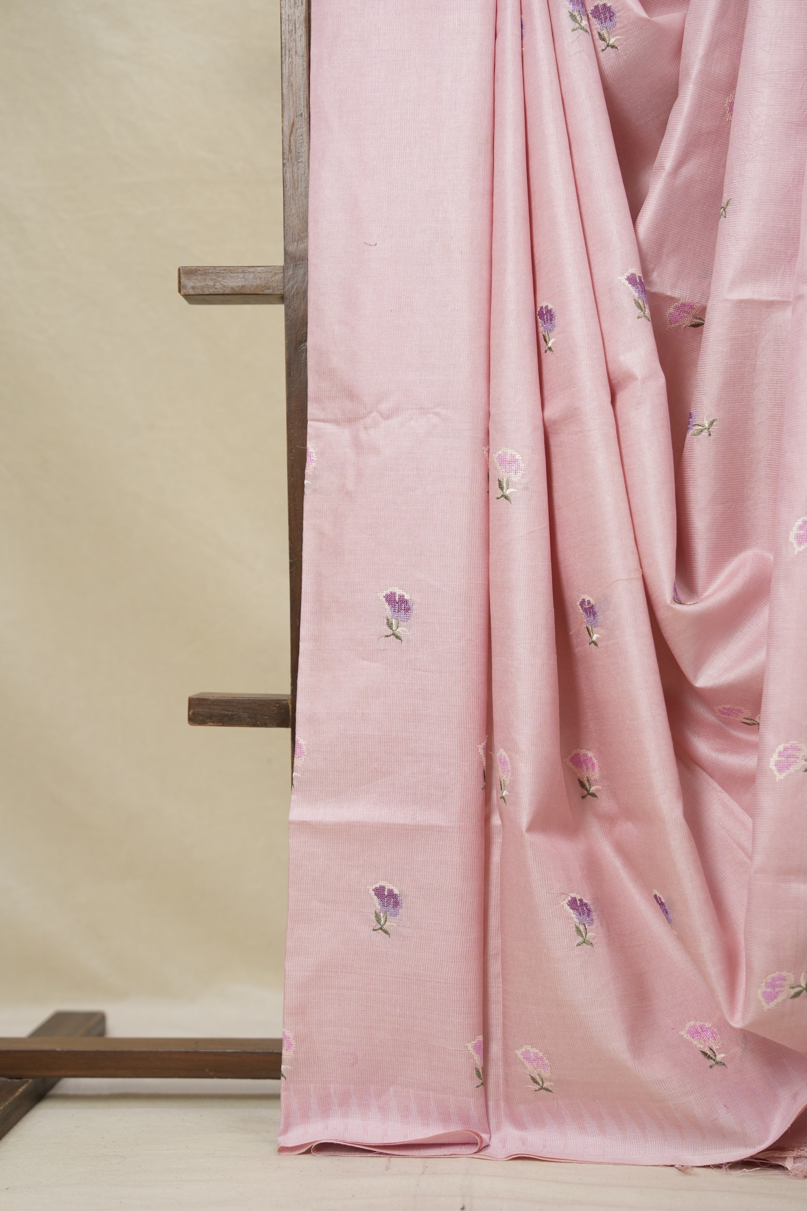 Rose Pink Machine Embroidered Tussar Silk Saree - SRRPMETSS1520