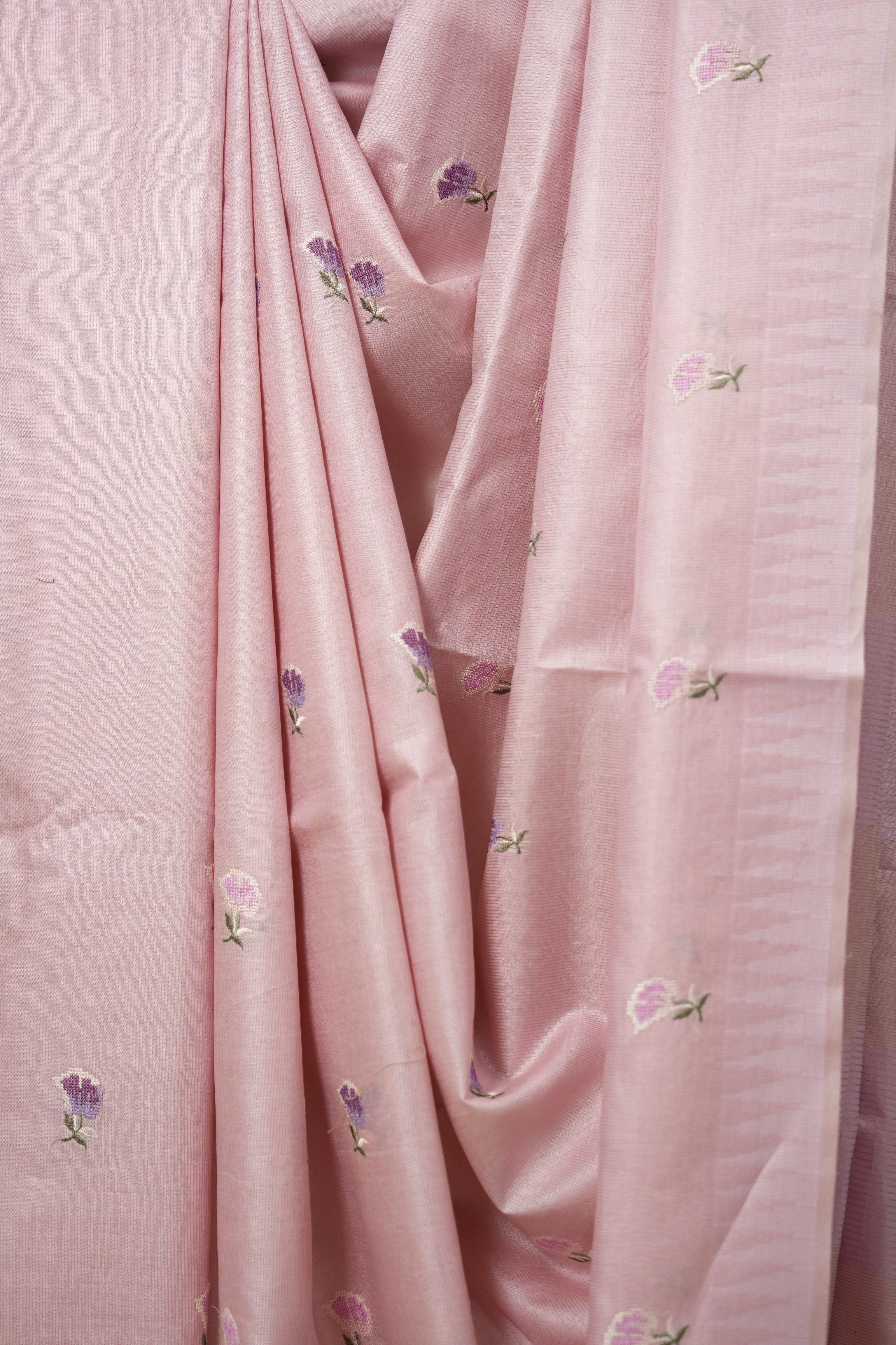 Rose Pink Machine Embroidered Tussar Silk Saree - SRRPMETSS1520