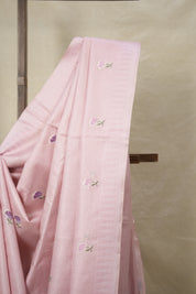 Rose Pink Machine Embroidered Tussar Silk Saree - SRRPMETSS1520