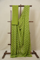 Green Cotton Bandhani Saree - SRGMCBS279