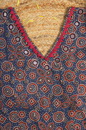 Dark Blue HBP Cotton Sleeveless Ajrakh Blouse - SRDBCAB5
