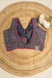 Dark Blue HBP Cotton Sleeveless Ajrakh Blouse - SRDBCAB5