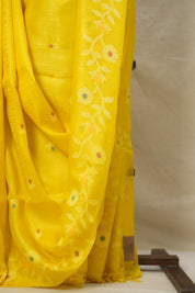 Yellow Jamdani Tussar Silk Saree - SRYJTSS0033