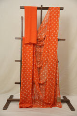 Orange Cotton Bandhani Saree - SROMCBS278