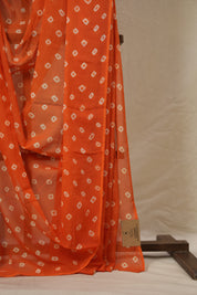 Orange Cotton Bandhani Saree - SROMCBS278